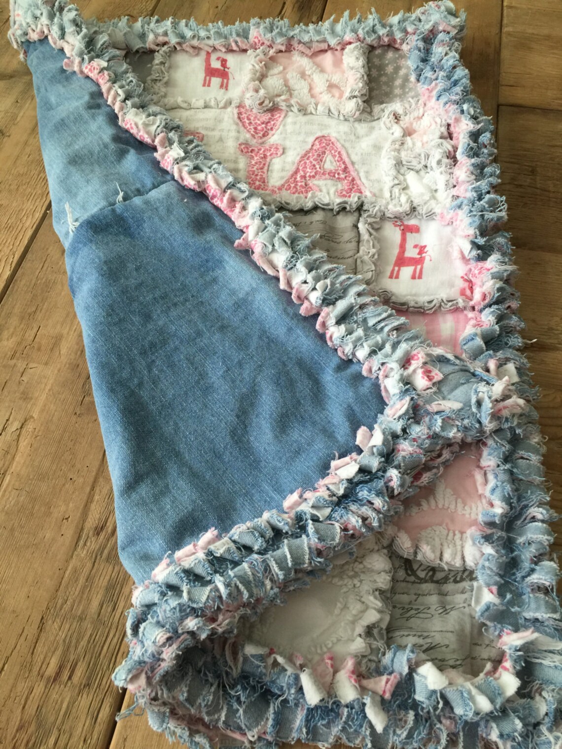 Baby Blanket Ragged Baby Blanket Denim Baby Blanket Pink Etsy