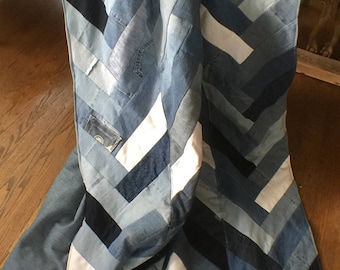 Denim Blanket, Denim Quilt, recycled denim comforter, Chevron Denim, Denim Throw, recycled Denim,