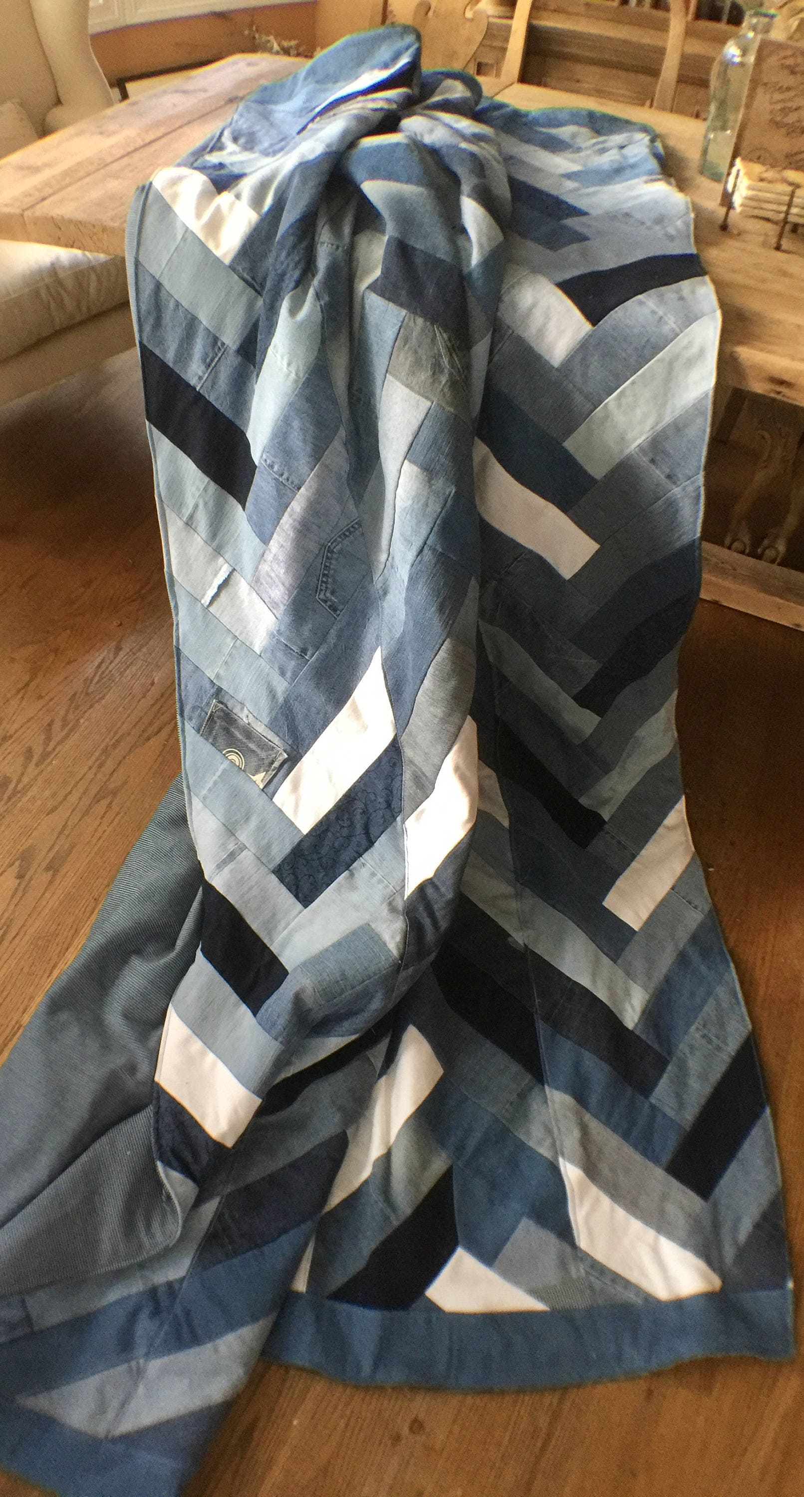 Denim Blanket Denim Quilt Recycled Denim Comforter Chevron Etsy Canada
