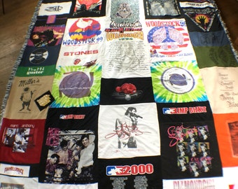 T-Shirt Blanket, T-Shirt Quilt, King Size Blanket, Memory Blanket, Memory Quilt, Ragged , Concert T-shirt Blanket,