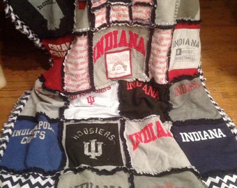 Custom T-Shirt Memory Quilt, Ragged Blanket, Indiana Hoosiers