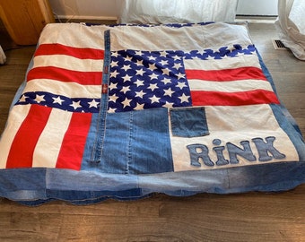 Giant Denim Dog Bed, American Flag Design, Durable Canvas (54x44x6)