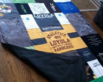 Custom made  t-shirt Quilt, T-Shirt Blanket, Loyola Blanket, Memory Quilt, Memory blanket, ragged Blanket