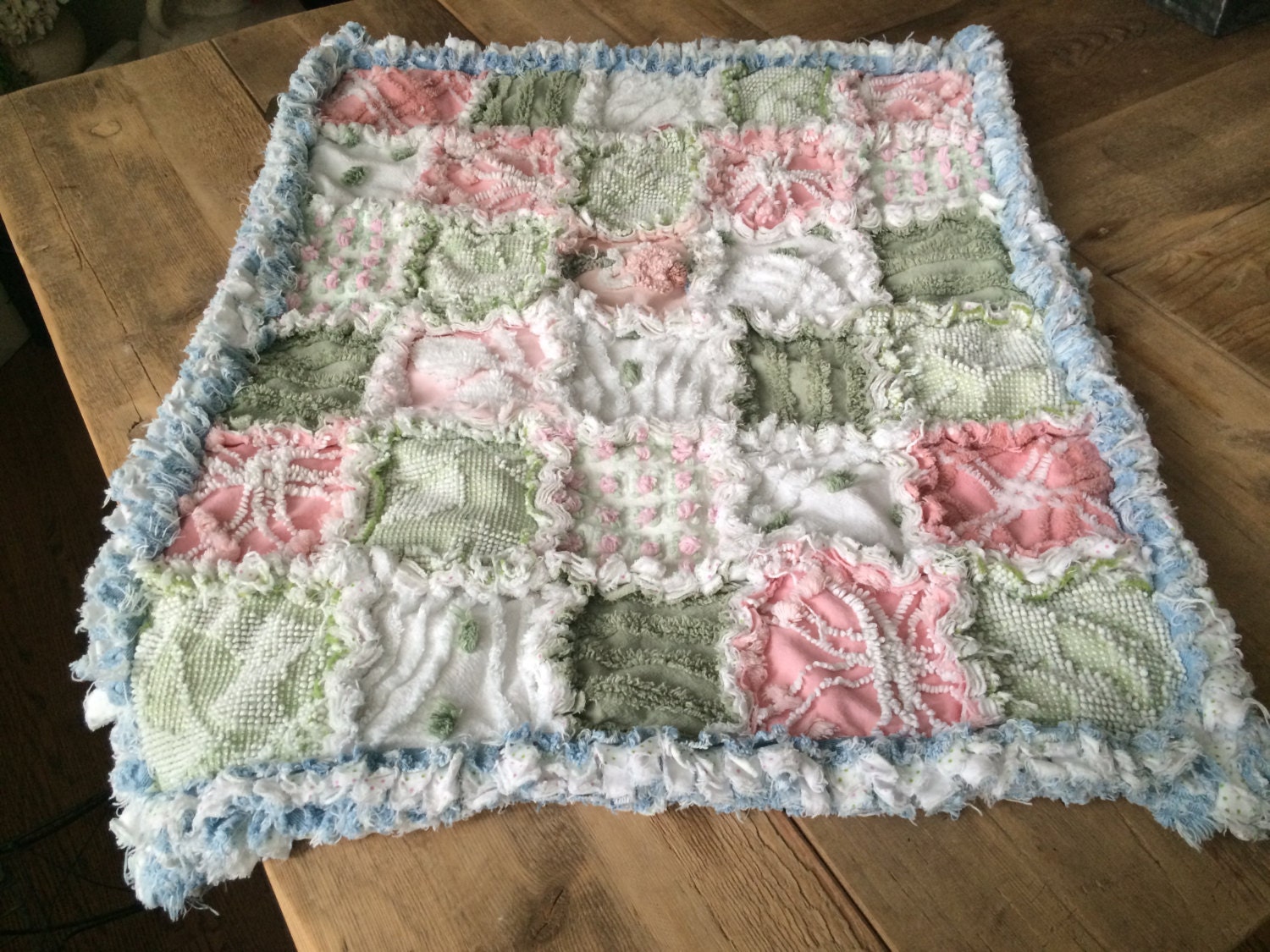 VINTAGE CHENILLE RAGGED Baby Blanket in Beautiful Pinks and Etsy