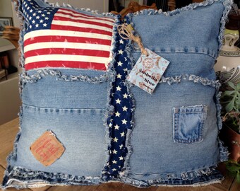 Dog Bed, American Flag Dog Bed, Made in America Dog Bed, Denim Dog Bed