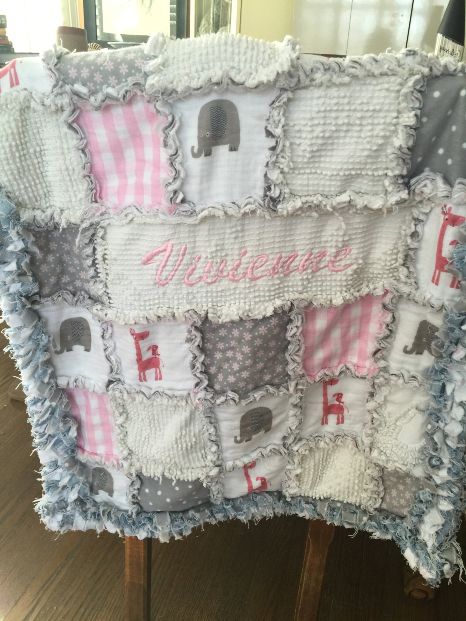 Ragged Baby Blanket Embroidered Denim Riley Etsy