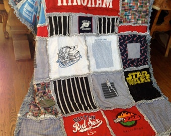 CUSTOM, HANDMADE, RAGGED, T-Shirt Blanket, T-Shirt Quilt, Memory blanket, t-shirt collection, personal t-shirts