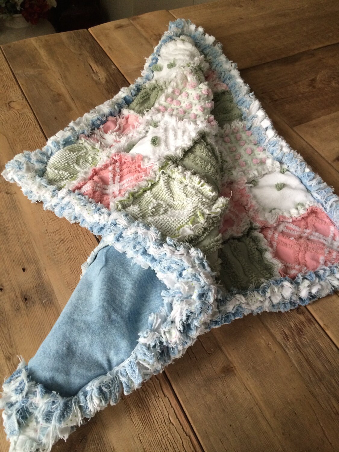 VINTAGE CHENILLE RAGGED Baby Blanket in Beautiful Pinks and Etsy