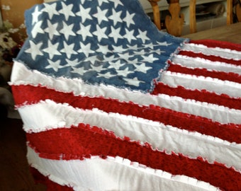 American Flag Blanket,  American Flag, Ragged Blanket, American Flag Quilt