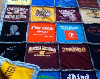 CUSTOM, HANDMADE, RAGGED, T-Shirt Blanket, T-Shirt Quilt