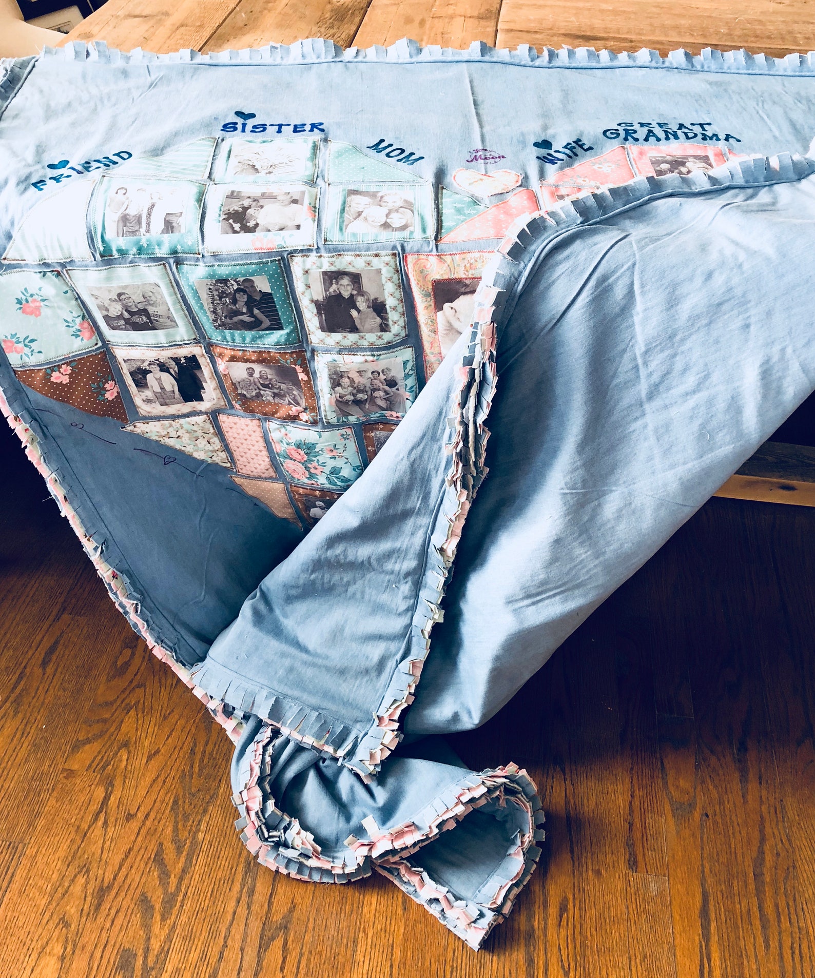 Denim blanket Denim Picture blanket Picture Collage Fabric Etsy