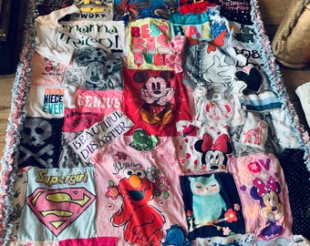 Keepsake T-Shirt Collage Blanket, Baby Clothes Quilt, Pink Leopard Backing
