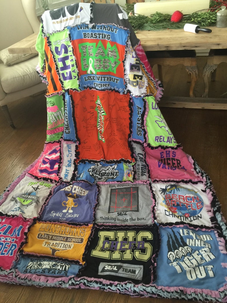 Custom Handmade Ragged Tshirt Quilt Blanket Memory Etsy