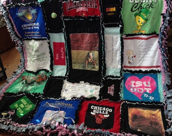 CUSTOM, HANDMADE, RAGGED, T-Shirt Blanket, T-Shirt Quilt