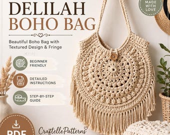 Delilah Boho Bag Crochet Pattern PDF, Textured Shoulder Bag, Fringe Bag Pattern, Digital Download