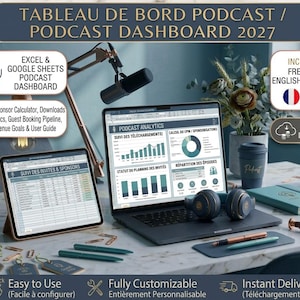 Tableau de Bord Podcast Excel | Sponsoring CPM, Téléchargements & Invités