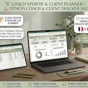 Excel-instrumentpanel för sportcoacher | Kunder, sessioner och intäkter