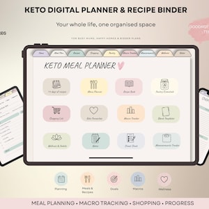 Keto Meal Planner, 56 Recipes and Macro Tracker for Goodnotes