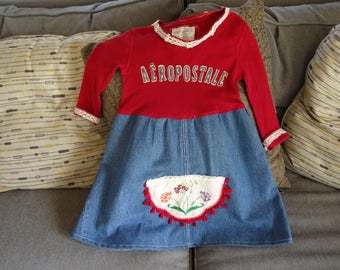 Girls Upcycled Aeropostale Cotton Denim Dress size 10 - 12