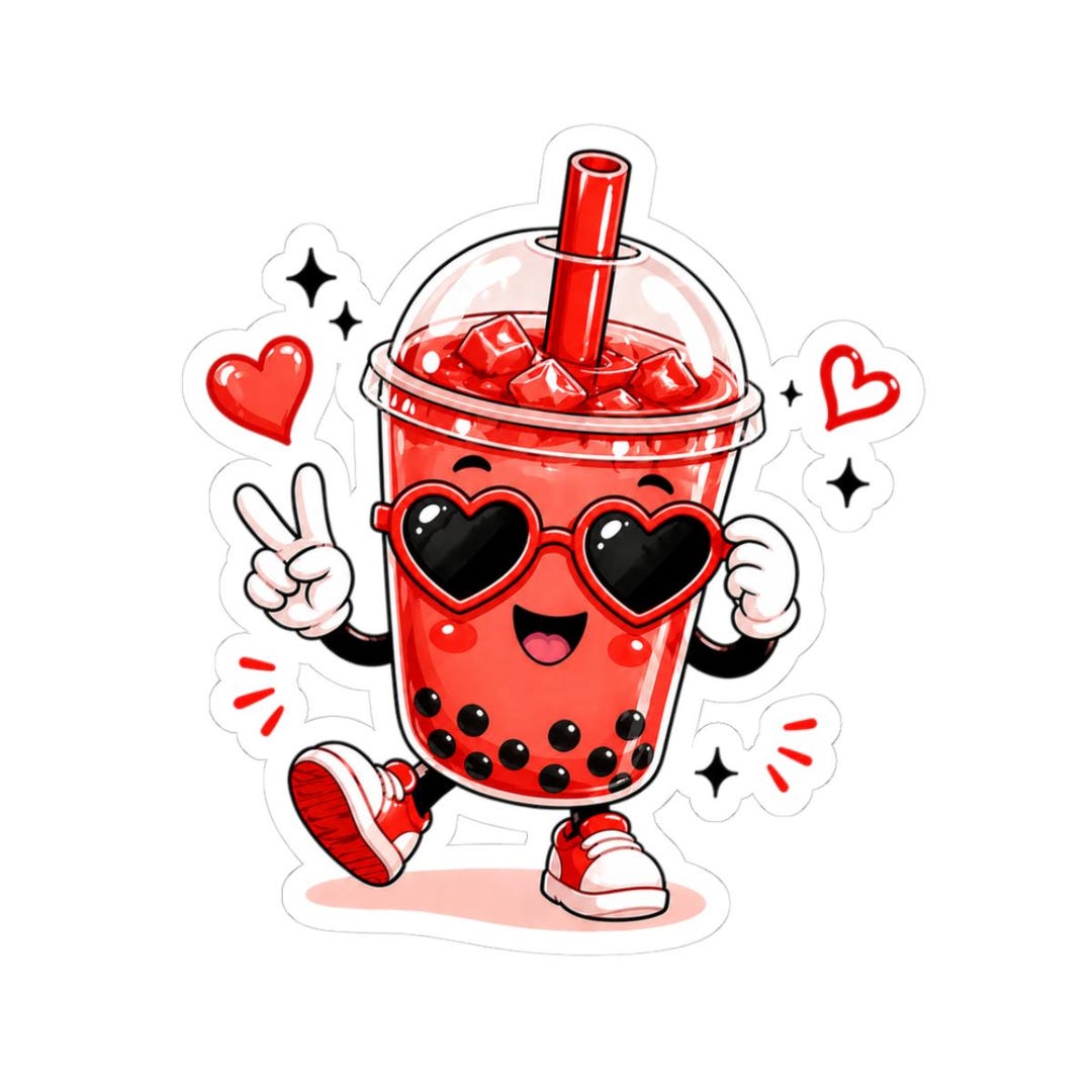 Cute Red Boba Tea Character Sticker - Etsy