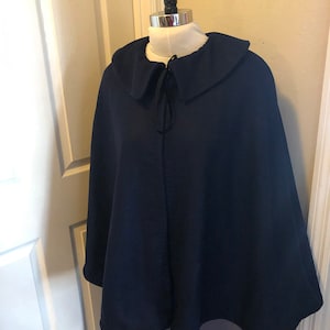 Wool Cape — Hooded or With Collar- Lined in Cotton Flannel