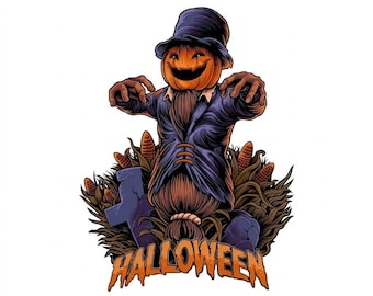 Épouvantail d'Halloween (Image vectorielle) – Citrouille effrayante (SVG, EPS, AI, PDF, PNG) | Fichier de découpe de monstre terrifiant