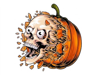 Exploding Pumpkin Skull Vector Design, Creepy Halloween Horror Graphic, Spooky Gothic T-Shirt Digital Files Instant Download