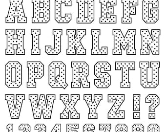 Polka Dot Varsity Alphabet Font Embroidery Design – Athletic Letters A-Z Numbers File 1, 3, 5 Inch EMB, PES, DST ( Digital only )