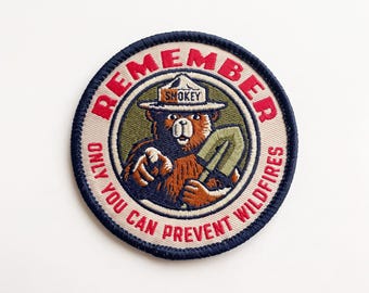 Vintage forest Ranger Bear Embroidery Design – Fire Safety Patch DIGITAL FILE
