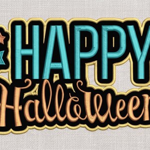 Stickmuster „Fröhliches Halloween“ – Retro-Patch in Türkis und Orange (NUR DIGITALE DATEI)