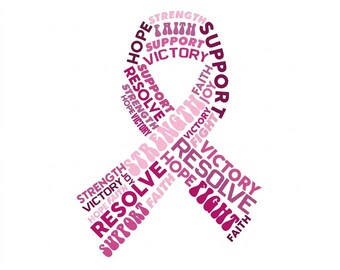 Breast Cancer Awareness Ribbon SVG, Typography Word Art Vector Design, Strength Hope Support Digital Files Instant Download