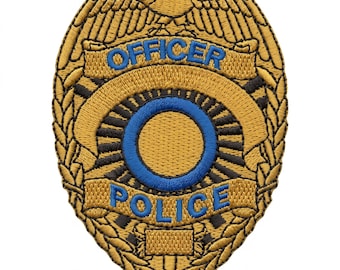 Police Officer Eagle Shield Badge Embroidery Design – Metallic Gold, Blue (Digital File)
