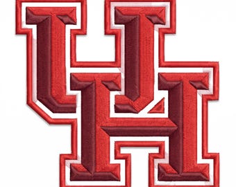 UH Monogram Machine Embroidery Design – Crimson Red Beveled Letters (Digital File)