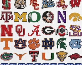 College Sports Mascot Embroidery Bundle – Varsity Letters, Team Patches DST, EMB, PES (Digital Download)