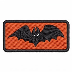 Orange Black Bat Machine Embroidery Design - Spooky Halloween Rectangular Flag Patch File DIGITAL FILE ONLY