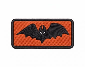Orange Black Bat Machine Embroidery Design - Spooky Halloween Rectangular Flag Patch File DIGITAL FILE ONLY