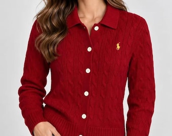 Polo Ralph Lauren Unisex Button-Up Cable Knit Sweater, Slim Fit Long Sleeve Cardigan