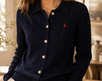 Polo Ralph Lauren Unisex Button-Up Cable Knit Sweater, Slim Fit Long Sleeve Cardigan