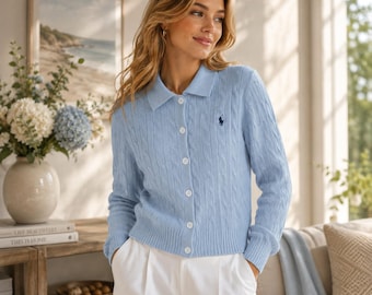 Polo Ralph Lauren Unisex Button-Up Cable Knit Sweater, Slim Fit Long Sleeve Cardigan
