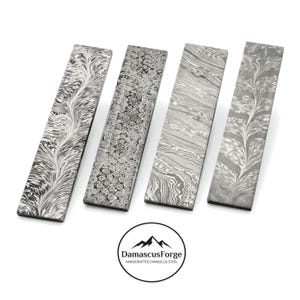 Hand-Forged Damascus Steel Billet, Feather Pattern, 1095 15N20 Steel (4-Piece Set)
