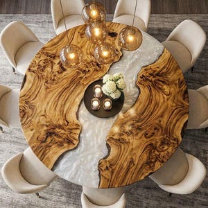 Live Edge Round Dining Table, Burl Wood Epoxy Resin Table, Rustic Luxury River Table, Handmade Wood Dining Table, Custom Furniture