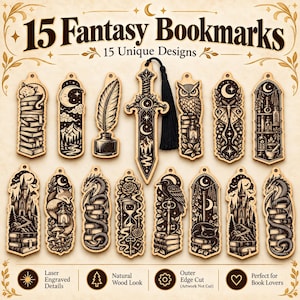 10 Gothic Fantasy Bookmark SVG Bundle, Laser Cut Files (Digital Download)
