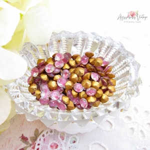 Vintage Pink & Crystal Givre 20ss Rhinestones, Czech Glass Small Point Back Faceted 4.6mm Chatons - 20