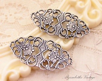 24mm 2PCS Antique Silver Cast Pendants Silver Ox Filigree Findings