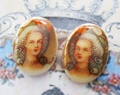 Vintage 18x13mm Marie Antoinette Portrait Cabochon Cameo Glass - 2