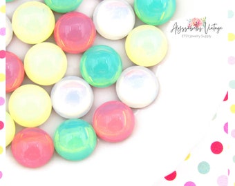 9mm Round Opal Glass Cabochons, White Opal, Green Opal, Yellow Opal or Rose Opal Preciosa Glass Milky Glass Flat Back Stones - 6