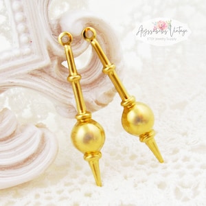 Long Art Deco Raw Brass Pendulum Earring Dangles 34mm Long Modern Brass Stamping Drops - 6