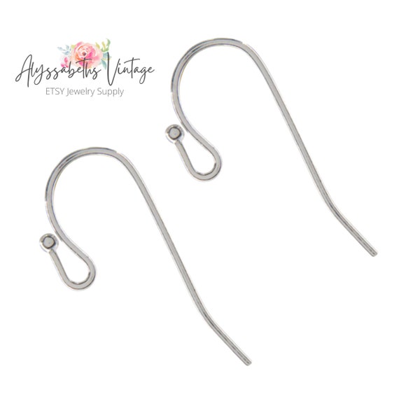 Bright Silver French Ear Wires with Ball, Ear Hooks with Ball in Sterling Silver Plate 22 Gauge Wire - 12