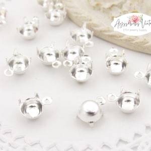 SALE Silver Plated Cupped Prong Settings with 1 Loop / Ring for 24ss to 25ss Point Back Rhinestones Closed Back Single Stone Settings - 12