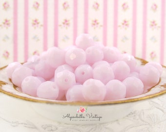 Pale Pink Rose Alabaster 8mm Glass Beads Round Fire Polished Faceted Czech Preciosa Beads - 20